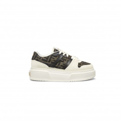 FENDI MATCH CANVAS AND WHITE SUEDE PLATFORM LOW-TOPS 8E8572AQ6IF1PYW